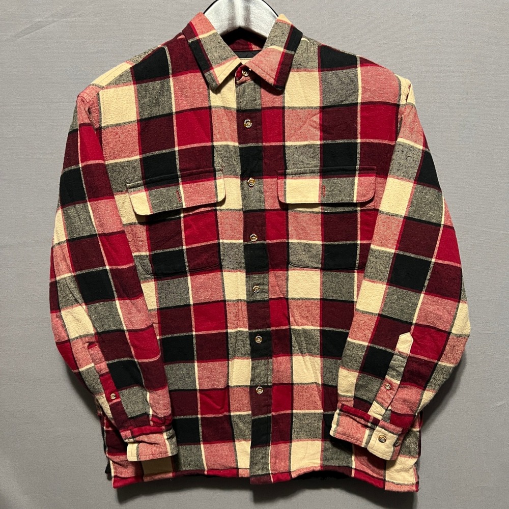 Mens Quilted Lined Flannel Shirt Jacket Red Black Buffalo Plaid Medium RN098223
